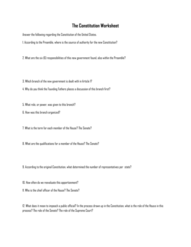 The Us Constitution Worksheet Answers — Db Excel Regarding The Us Constitution Worksheet Answers