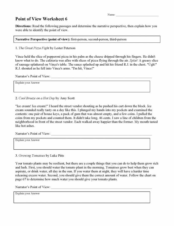 Third Person Narrative Worksheets | 99Worksheets inside Point Of View Worksheet 11
