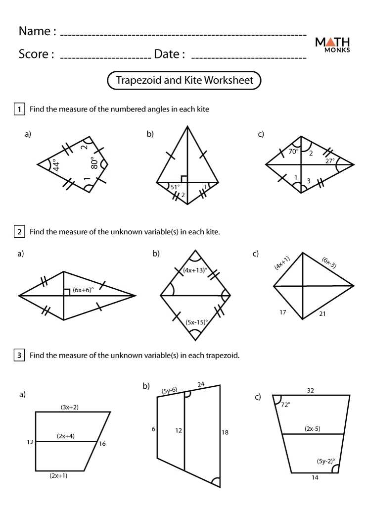 Trapezoid Worksheets - Math Monks regarding Geometry Worksheet Kites And Trapezoids