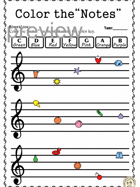 Treble Clef Note Naming Worksheets For Summer With Answers * Anastasiya Multimedia Studio Pertaining To Treble Clef Note Worksheet