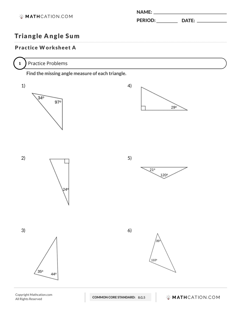 Triangle Angle Sum Worksheet Answers with regard to Triangle Interior Angles Worksheet Answers