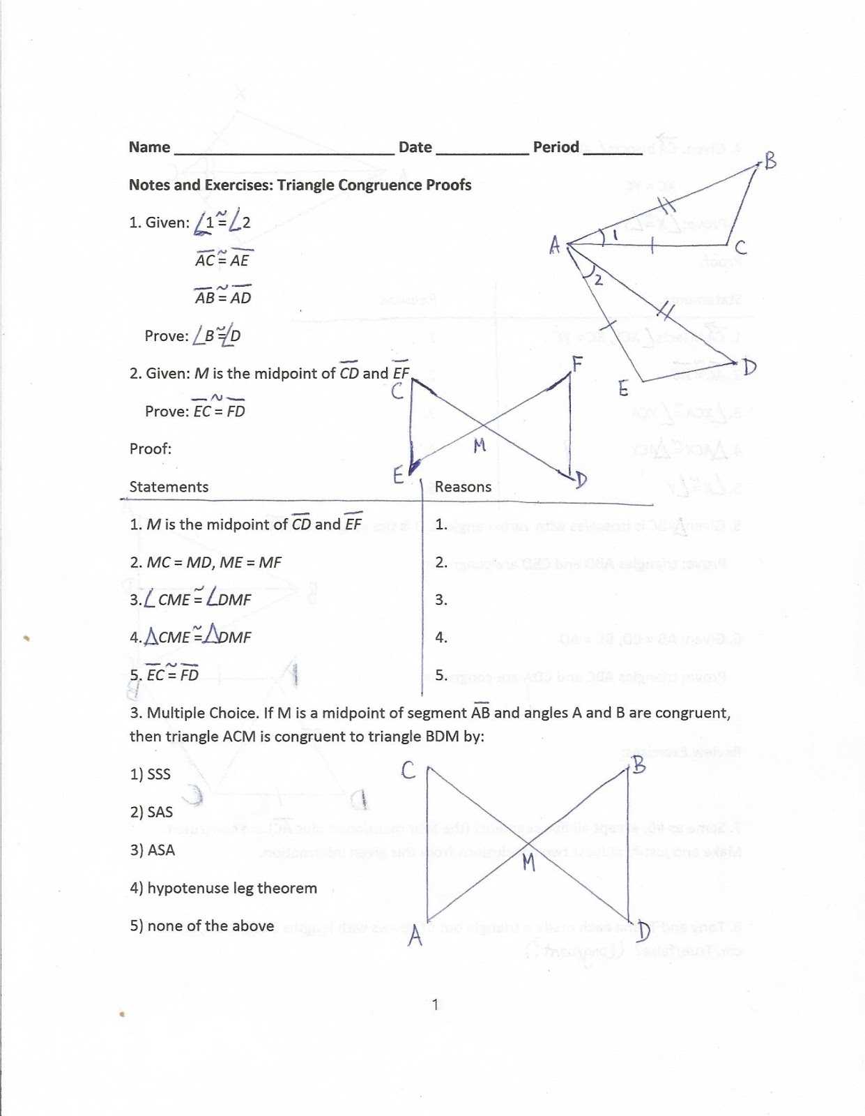 Triangle Congruence Oh My Worksheet / Triangle Congruence - Sss, Sas, And Asa | Number Recipes for Triangle Congruence Proofs Worksheet