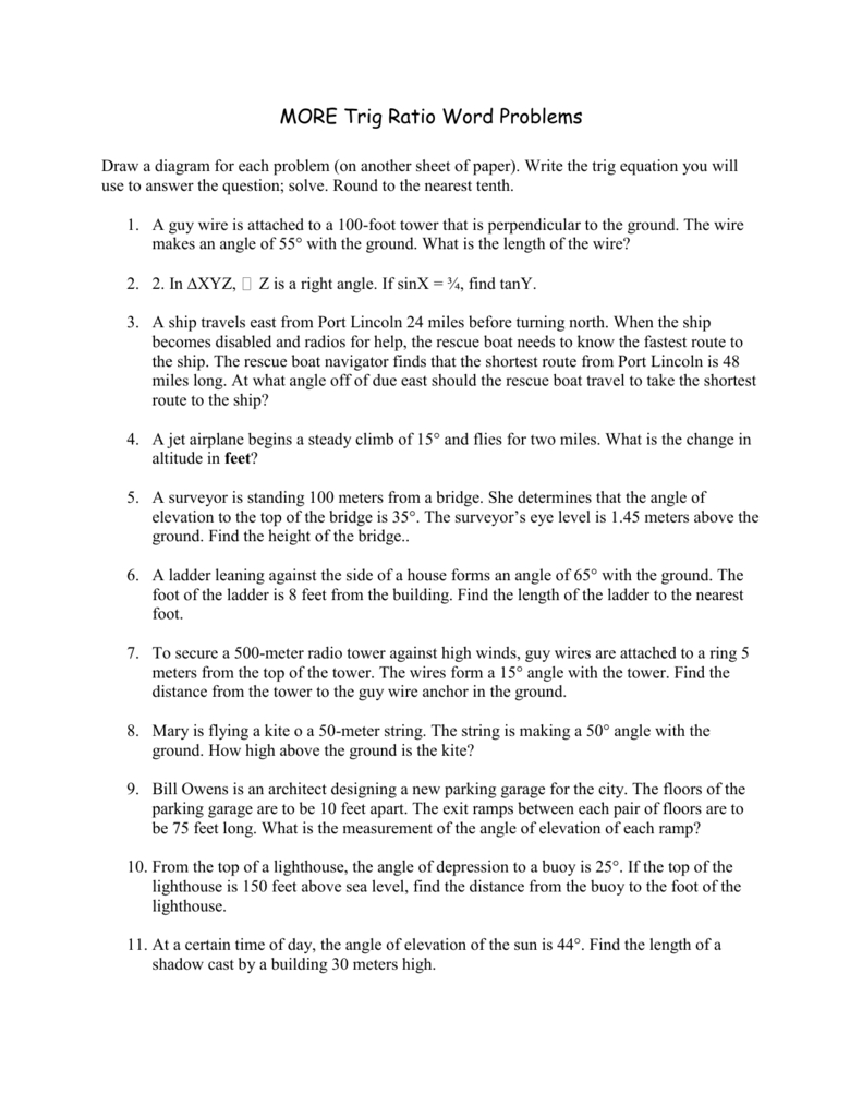 Trig Ratios Word Problems Worksheet - Escolagersonalvesgui Within Trig Word Problems Worksheet