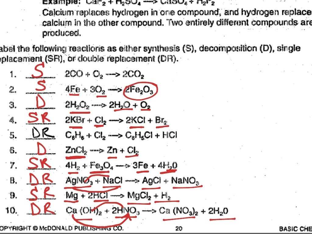 Types Of Reactions Worksheet Intended For Types Of Reactions Worksheet