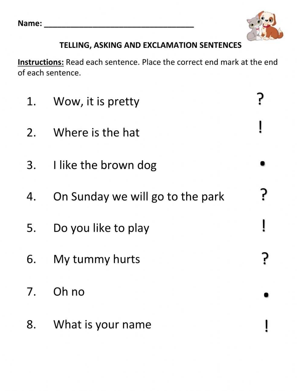 Types Of Sentences Worksheet inside Types Of Sentences Worksheet