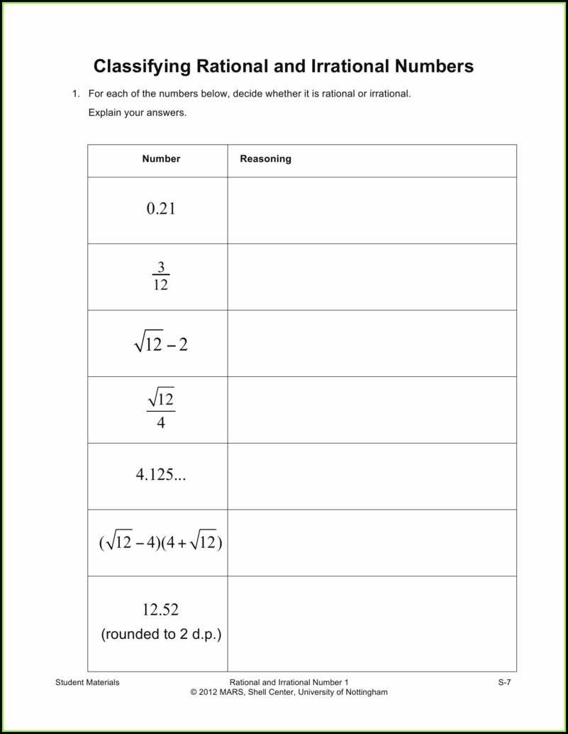 Understanding Rational And Irrational Numbers Worksheet In Rational And Irrational Numbers Worksheet