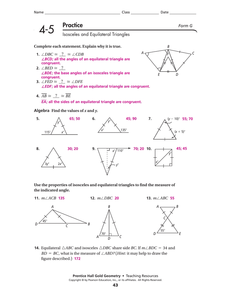 Unit 4 Congruent Triangles Homework 3 Isosceles And Equilateral Triangles Answers with Congruent Triangles Worksheet With Answers