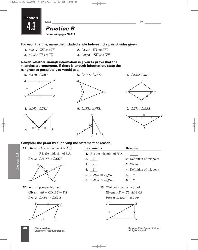 Unit 4 Congruent Triangles Homework 5 Answers : 32 Geometry Worksheet Pertaining To Congruent Triangles Worksheet Answer Key