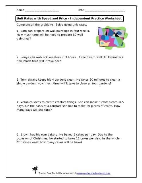 Unit Rates Worksheet With Answers - Escolagersonalvesgui In Unit Rate Word Problems Worksheet