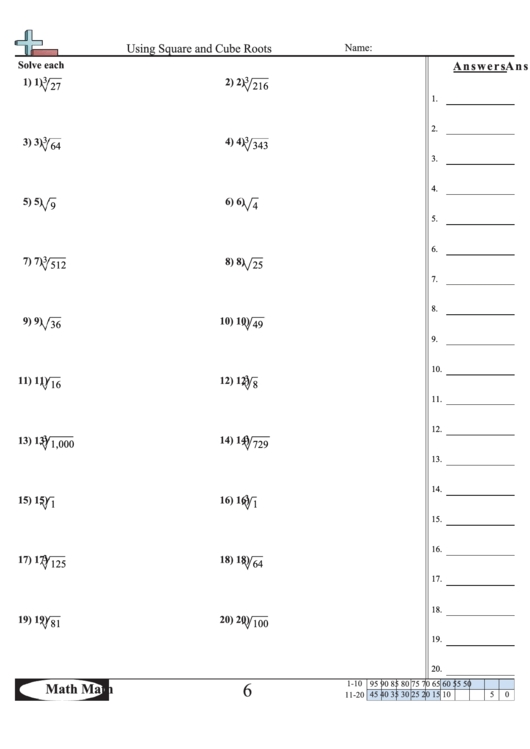 'Using Square And Cube Roots' Math Worksheet Printable Pdf Download In Square And Cube Roots Worksheet