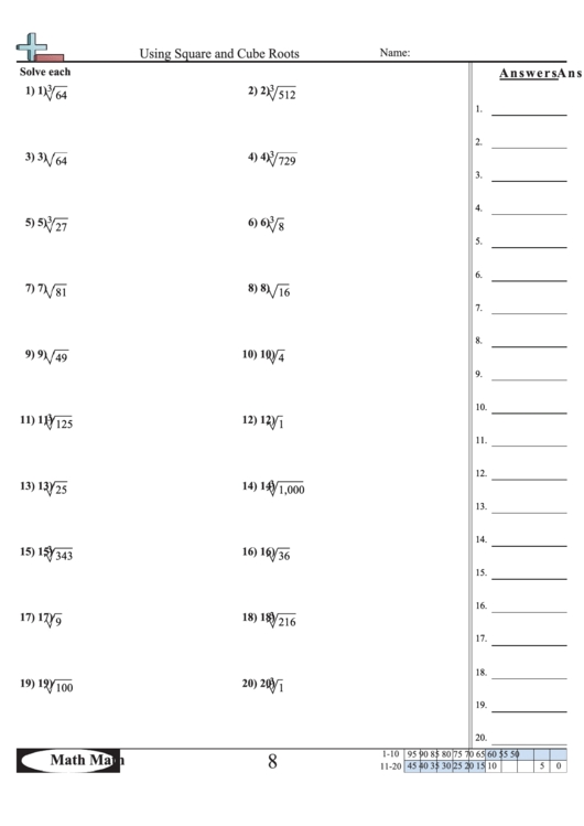'Using Square And Cube Roots' Math Worksheet Printable Pdf Download With Square Root Worksheet Pdf