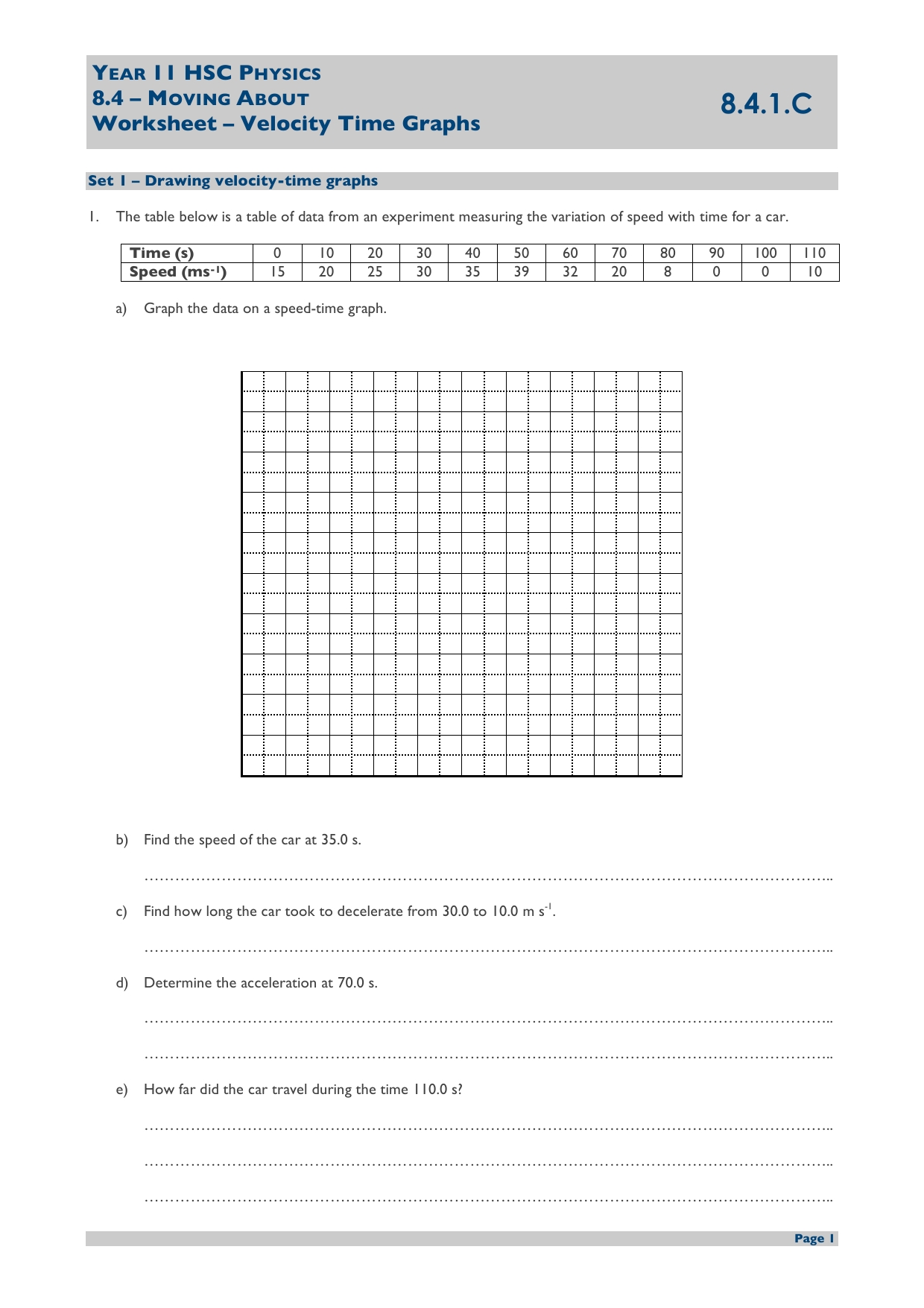 Velocity Time Graph Worksheet Answers for Velocity Time Graph Worksheet Answers