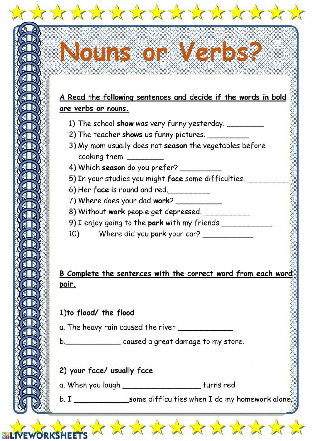 Verbs Or Nouns Worksheet - English Teaching Worksheets Nouns - Clemente Throughout Nouns Verbs Adjectives Worksheet
