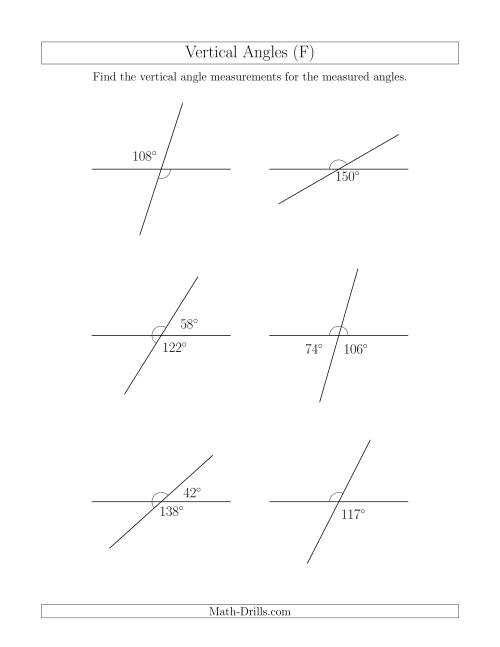 Vertical Angle Relationships (F) inside Vertical Angles Worksheet Pdf