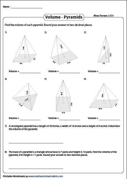 Volume Of Pyramids Seventh Grade Math Worksheets - Free Printable Worksheets With Regard To Volume Of Pyramids Worksheet