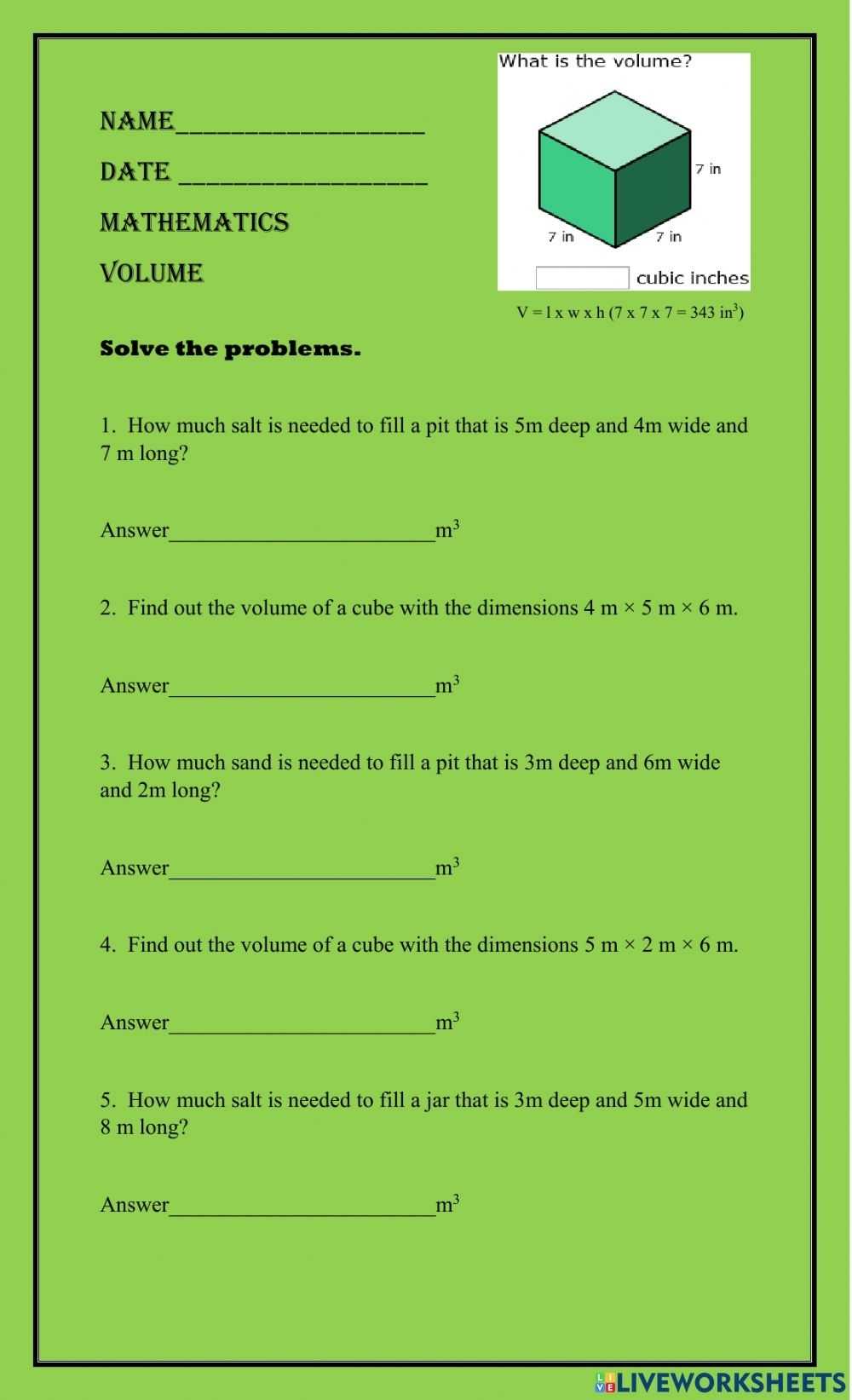 Volume Word Problems Worksheet inside Volume Word Problems Worksheet