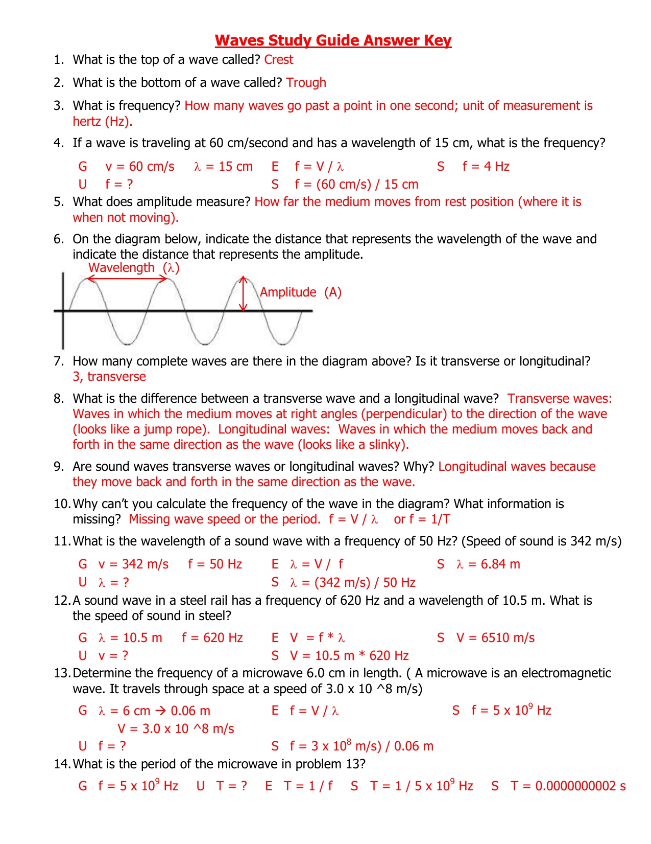 Wave Worksheet Answer Key Inside Wave Worksheet Answer Key