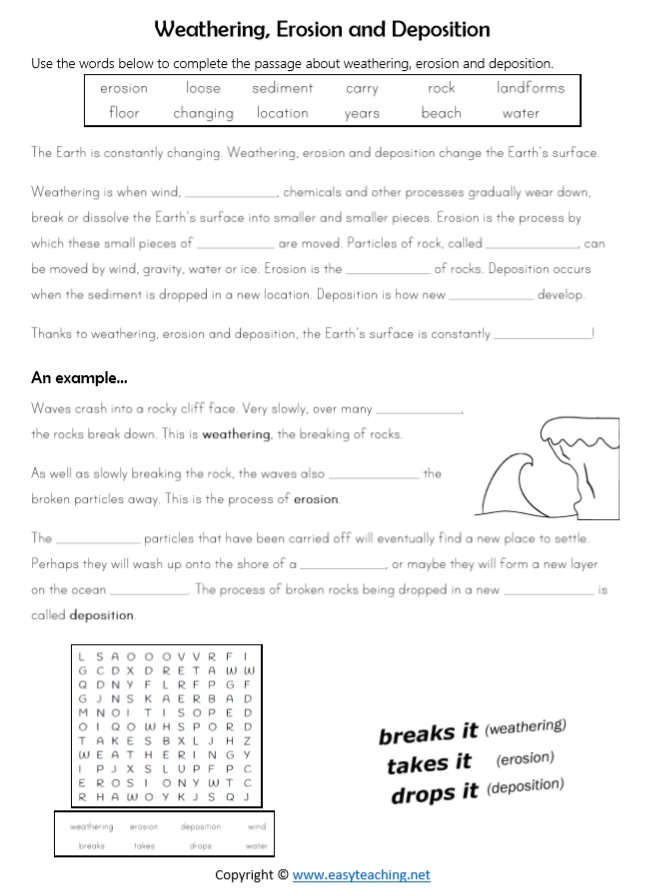 Weathering And Erosion Worksheets (And Deposition) • Easyteaching regarding Weathering Erosion And Deposition Worksheet