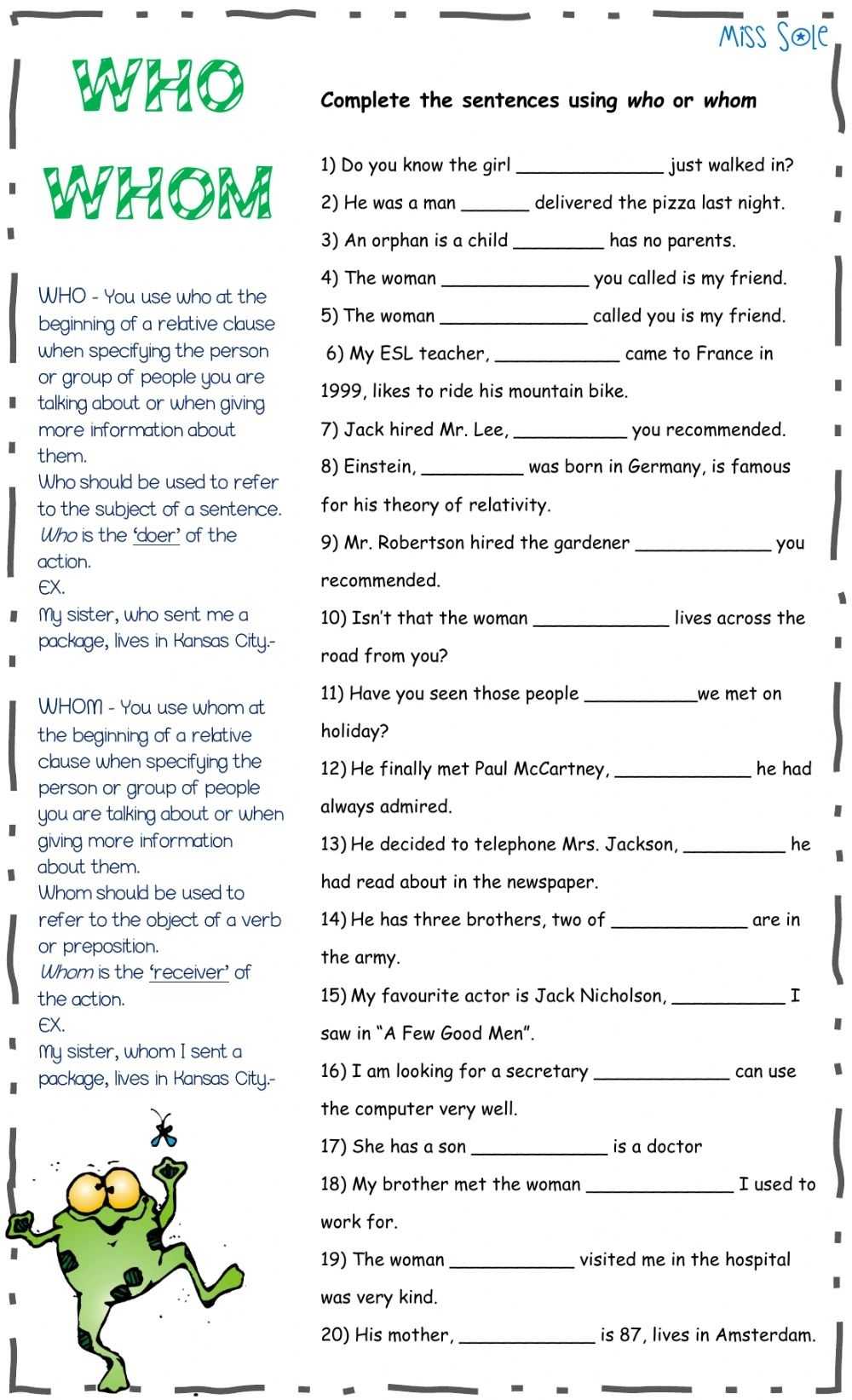 Who - Whom Worksheet Inside Get The Message Worksheet Answers