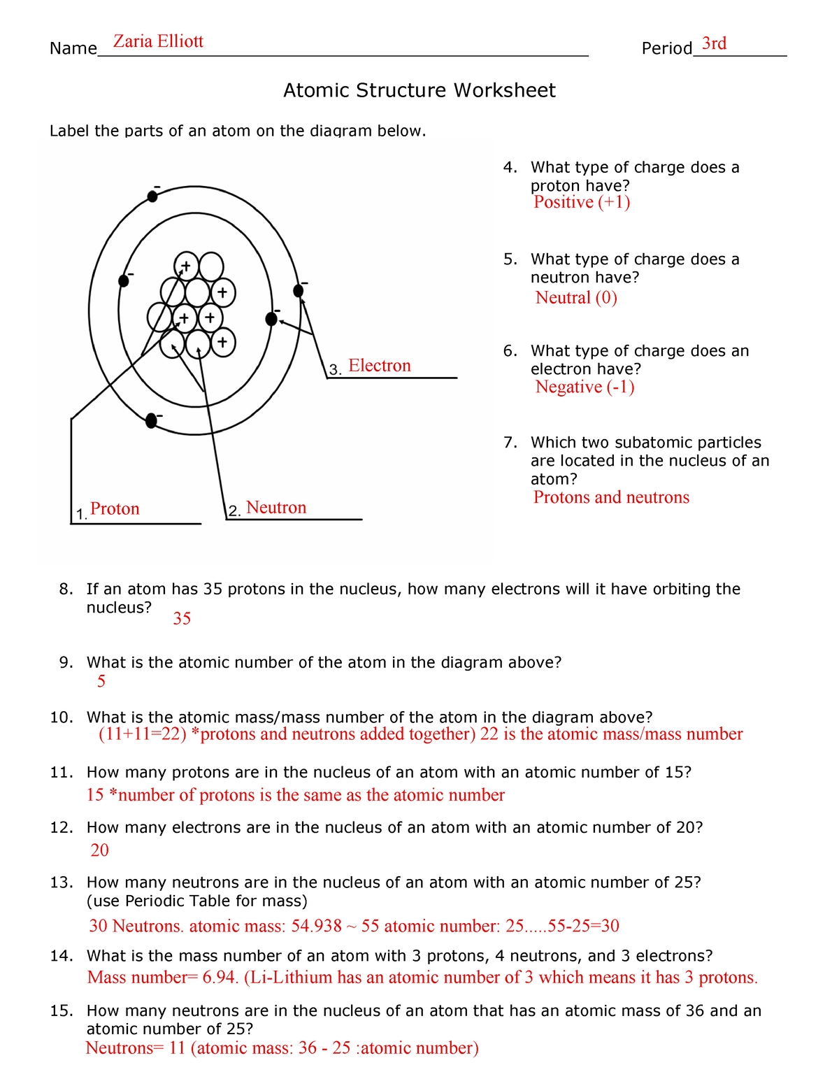 Wk Number 2 Atomic Structure Chemistry 1 Worksheet Assignment With inside Atomic Structure Worksheet Pdf