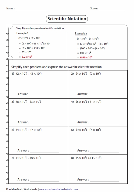 Working With Scientific Notation Worksheet Throughout Multiplying Scientific Notation Worksheet