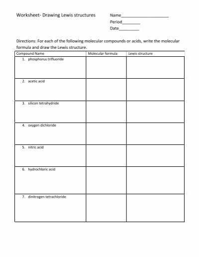Worksheet- Drawing Lewis Structures intended for Drawing Lewis Structures Worksheet