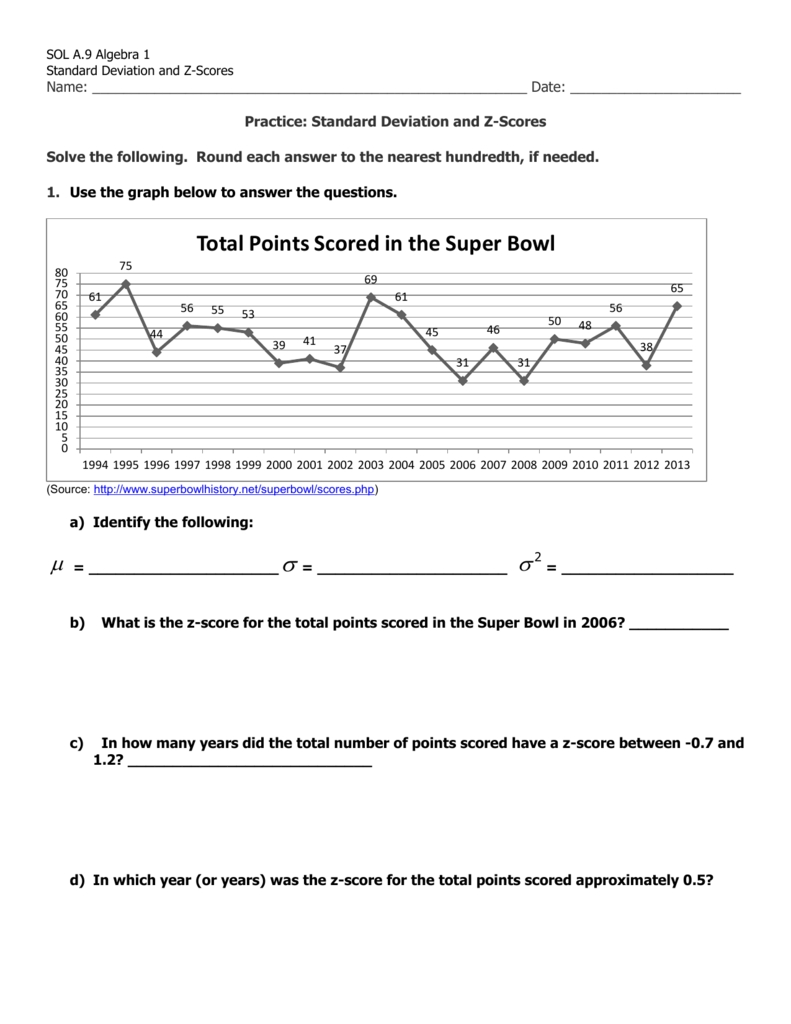 Worksheet: Standard Deviation And Z with Z Score Practice Worksheet