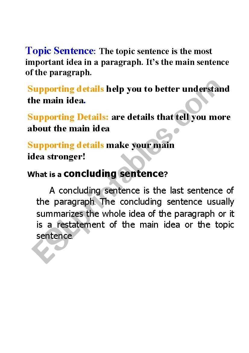 Writing A Topic Sentence Worksheet pertaining to Writing A Topic Sentence Worksheet