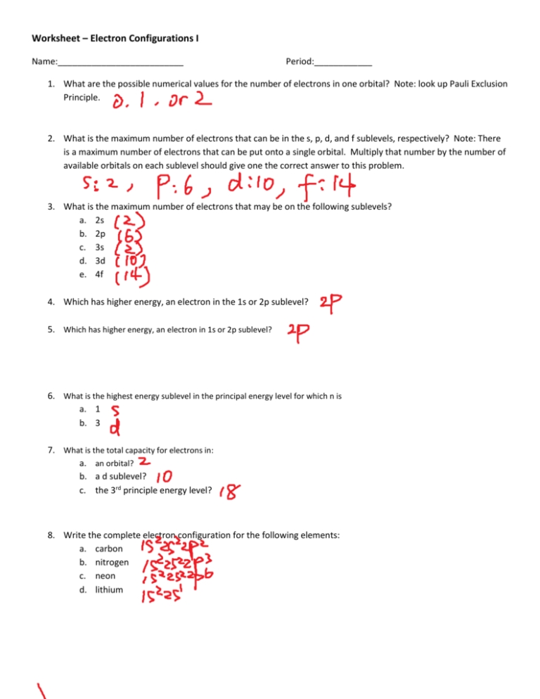 Writing Electron Configuration Worksheet Answer Key — Db Excel For Electron Configuration Worksheet Answers Key