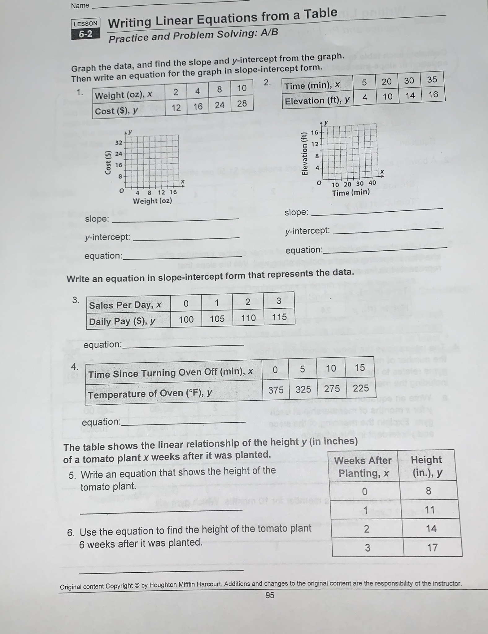 Writing Linear Equations From A Table Worksheet Answer Key | Elcho Table for Writing Linear Equations Worksheet Answers